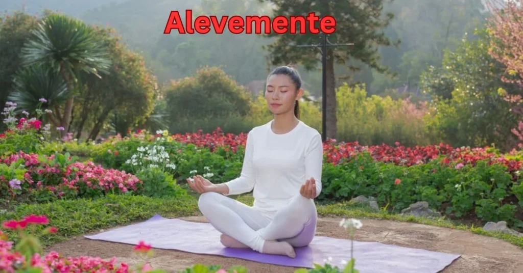 a person sitting on a yoga mat in a garden alevemente