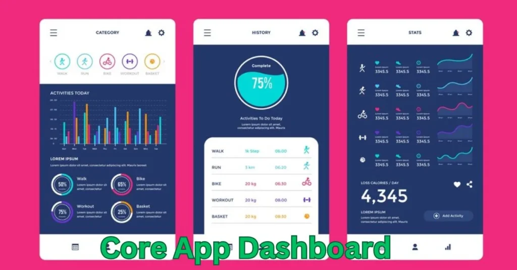 screens screenshot of a mobile app core app dashboard